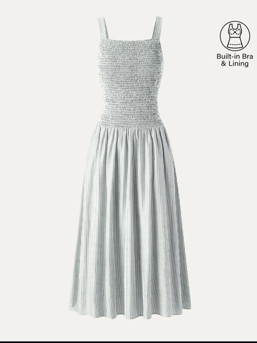 OGL Sage green Striped Poplin Square Neck Smocked Midi Bra Dress new without
